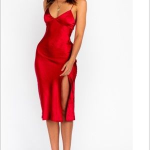 Red satin formal gown